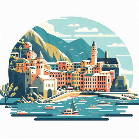 Cityscape of Rovinj, Croatia. Vector illustration.のイラスト素材