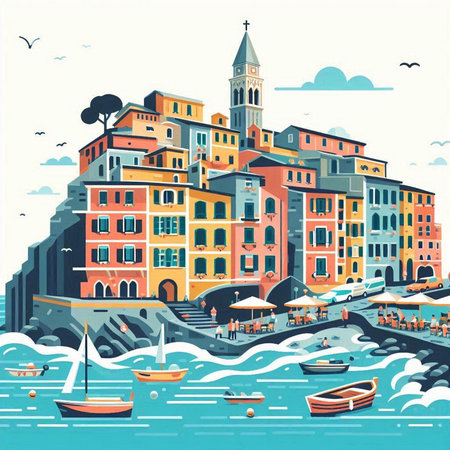 Venice, Italy - colorful cityscape. Vector illustration in flat styleのイラスト素材