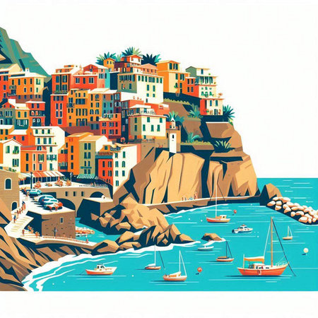 Cinque Terre, Italy. Colorful vector illustration.のイラスト素材