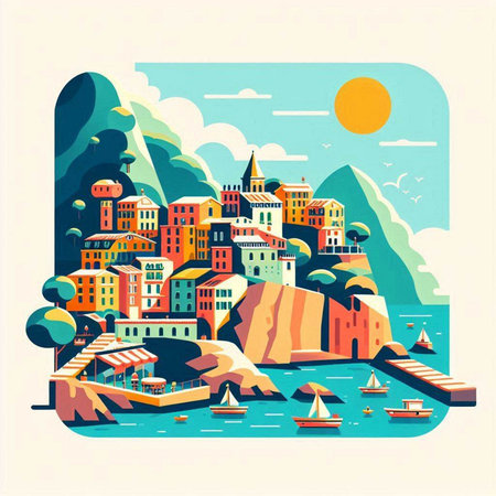 Cinque Terre, Italy. Vector illustration in flat styleのイラスト素材