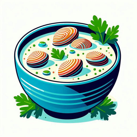 Bowl of soup with parsley and meat. Vector illustration.のイラスト素材