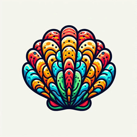 Colorful seashell on white background. Hand drawn vector illustration.のイラスト素材
