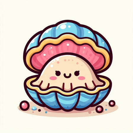 Cute cartoon seashell character. Vector illustration isolated on white background.のイラスト素材