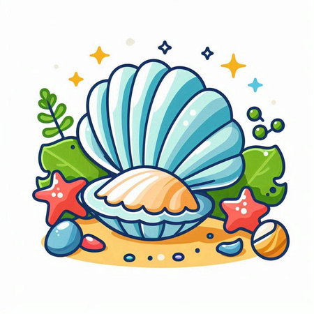Illustration of a sea shell on a white background. Vector illustrationのイラスト素材