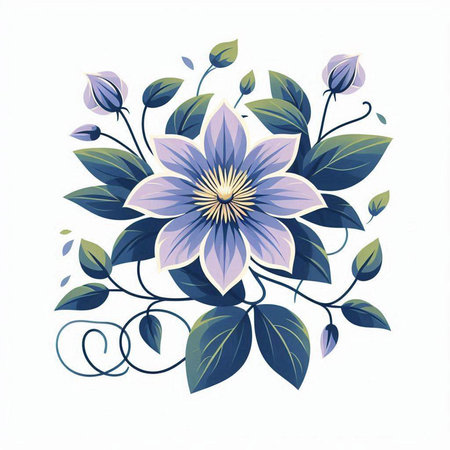 Beautiful floral ornament with blue flowers and green leaves. Vector illustration.のイラスト素材