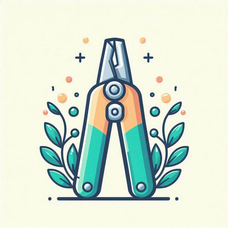 Illustration of pliers and laurel wreath. Vector line art icon.のイラスト素材