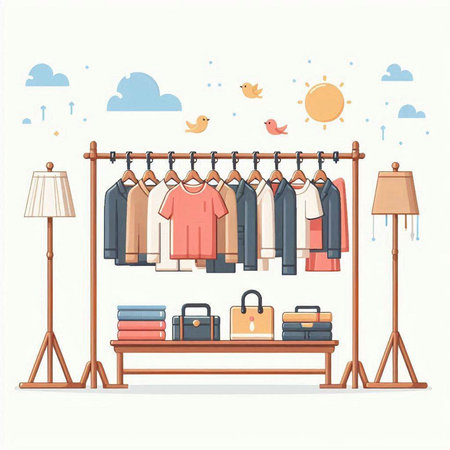 Fashionable clothes shop. Clothes store. Vector illustration.のイラスト素材