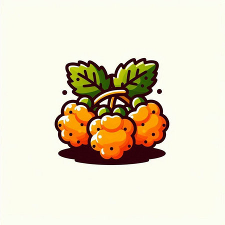 Vector illustration of a bunch of ripe rowan berries with green leaves.のイラスト素材