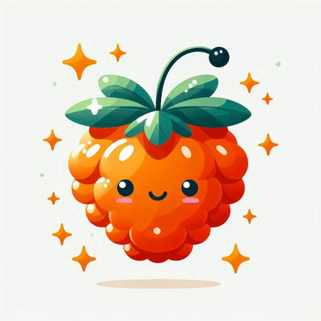 Cute cartoon raspberry character. Vector flat illustration. Isolated on white background.のイラスト素材