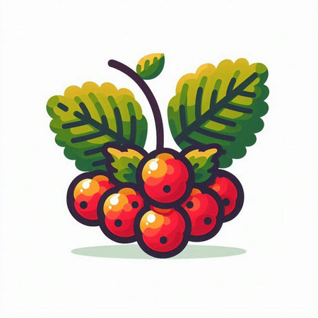 Rowan berry with leaves on white background. Vector illustration.のイラスト素材