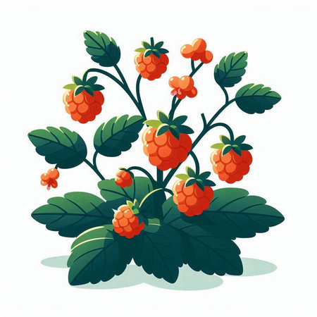 Raspberry branch with berries on a white background. Vector illustration.のイラスト素材
