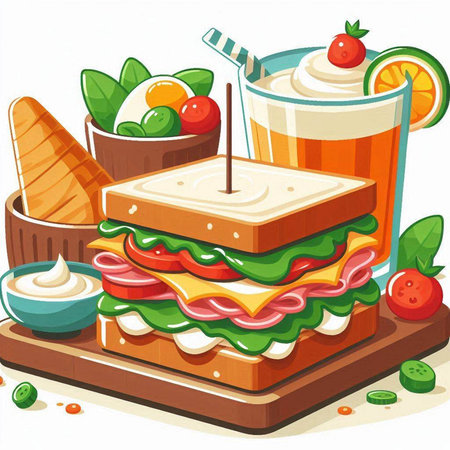 Illustration of a Sandwiches with Fruits and Vegetablesのイラスト素材