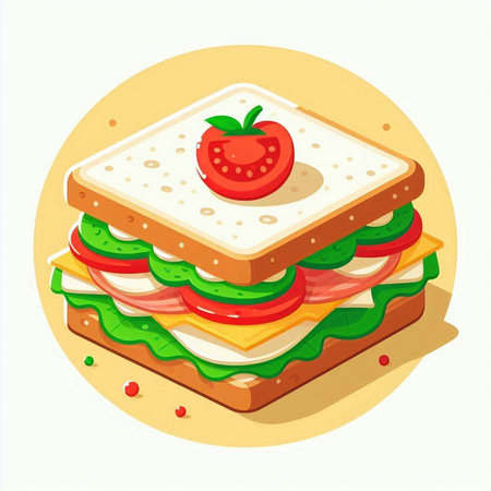 Sandwich with cheese, tomato and cucumber. Vector illustration.のイラスト素材