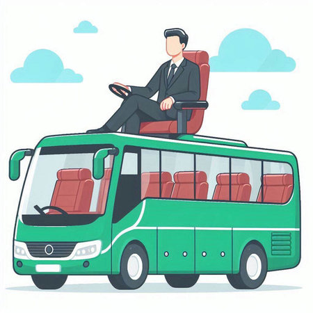 Businessman sitting on bus. Vector illustration in a flat style.のイラスト素材