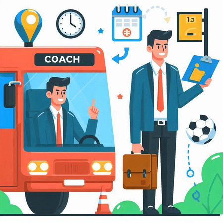 Vector illustration of bus driver and passenger. Flat design of bus driver and passenger.のイラスト素材