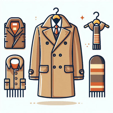 Winter clothing set. Vector illustration of coat, coat, scarf, hat, jacket.のイラスト素材
