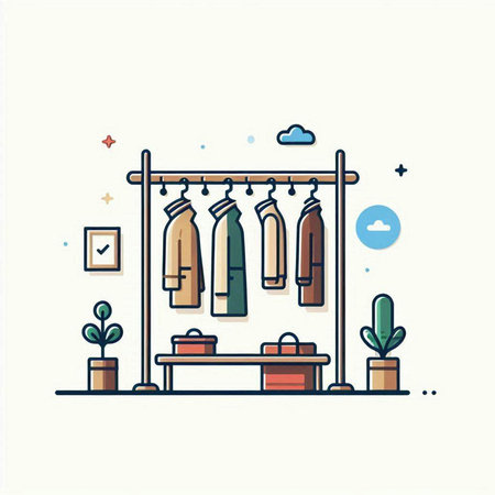 Vector illustration of a wardrobe with clothes hanging on a hanger.のイラスト素材