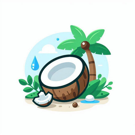 Coconut and palm on the beach. Hand drawn vector illustration.のイラスト素材