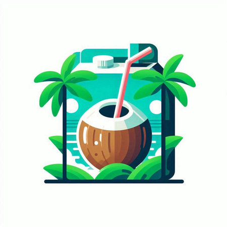 Coconut cocktail on smartphone screen. Summer holiday concept. Vector illustrationのイラスト素材