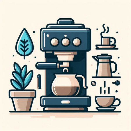 Coffee machine. Vector illustration in flat linear design style.のイラスト素材