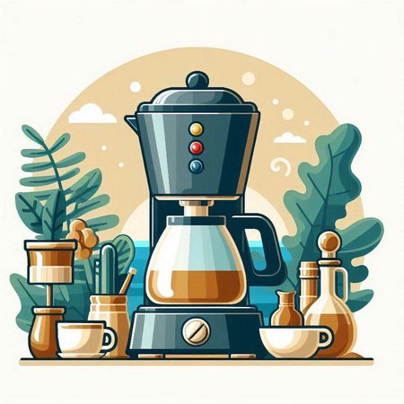 Coffee maker. Vector illustration in flat style on the theme of coffee.のイラスト素材
