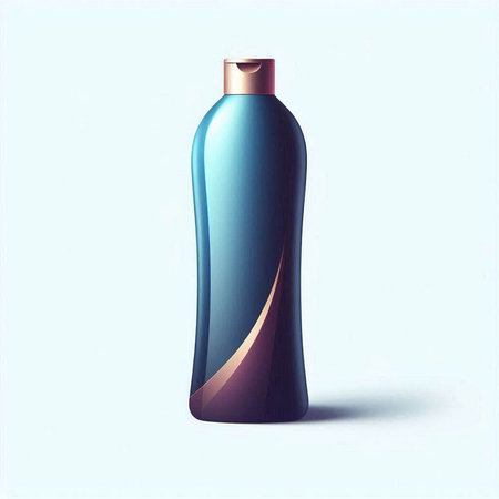 Illustration of a blue cosmetic bottle on a light blue background.のイラスト素材