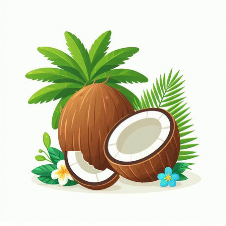 Coconut vector illustration isolated on white background. Exotic tropical fruitのイラスト素材