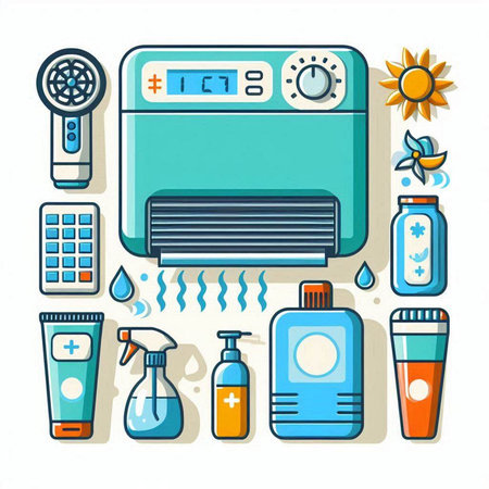 Air conditioner icons set. Vector illustration isolated on white background.のイラスト素材