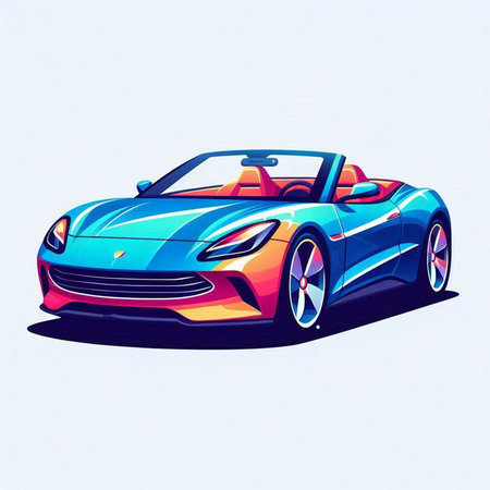 Futuristic blue and pink sports car, hand drawn vector illustrationのイラスト素材
