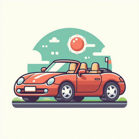 Retro car on the road. Vector illustration in flat style.のイラスト素材