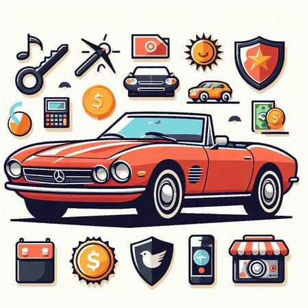 Retro car icons. Vector illustration of a retro car set.のイラスト素材