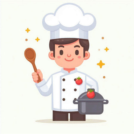 Chef with a ladle. Vector illustration in cartoon style.のイラスト素材