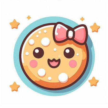 Cute cookie with pink bow. Vector illustration in cartoon style.のイラスト素材
