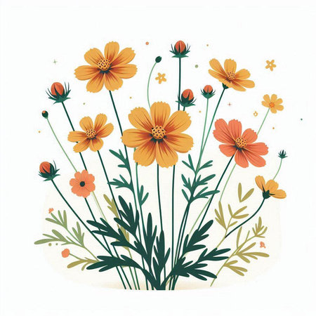 Cosmos flowers vector illustration. Floral background for your design.のイラスト素材