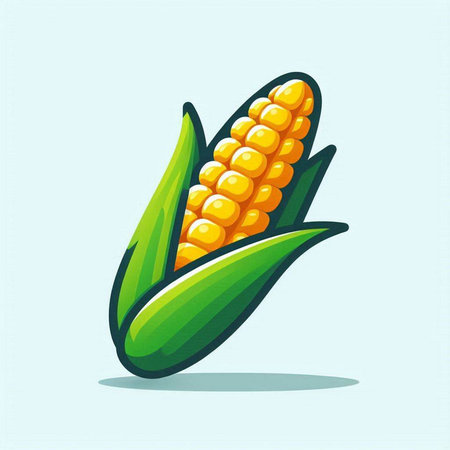 Illustration of a corn cob on a blue background, vector illustrationのイラスト素材