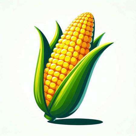Illustration of a corn cob with leaves on a white background.のイラスト素材