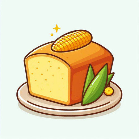 Illustration of a piece of corn bread on a plate, vector illustrationのイラスト素材