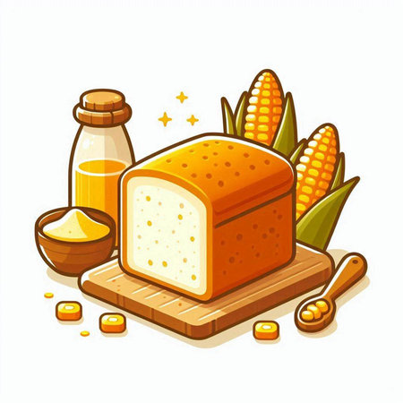 Illustration of bread and corn on the cob. Vector illustration.のイラスト素材
