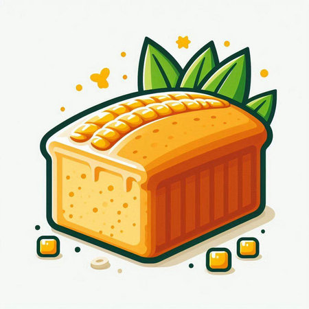 Illustration of a slice of bread with green leaves on a white backgroundのイラスト素材