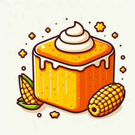 Honey cake and corn. Sweet dessert. Vector illustration in cartoon style.のイラスト素材