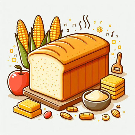 Illustration of bread and ingredients on a white background. Vector illustrationのイラスト素材