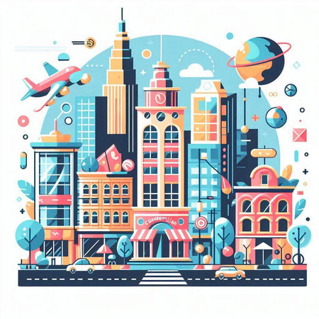 Cityscape of the city. Vector illustration in a flat style.のイラスト素材