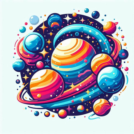 Colorful planet with stars and planets in space. Vector illustration.のイラスト素材