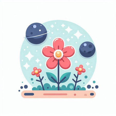 Flower with moon and stars. Vector illustration in flat style.のイラスト素材