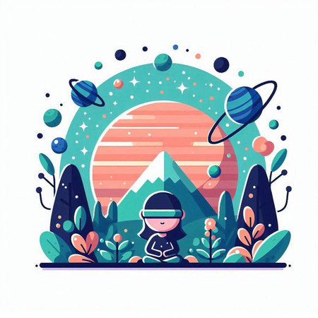 Astronaut in spacesuit exploring the universe. Vector flat illustrationのイラスト素材