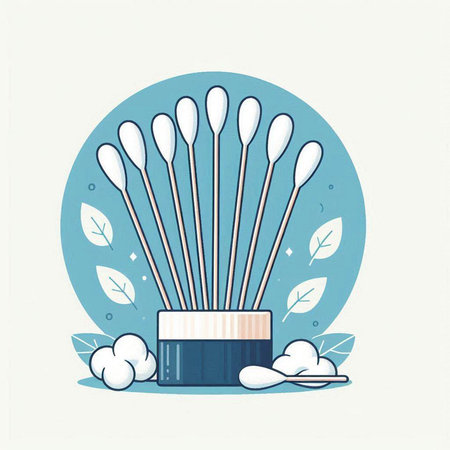 Cotton swabs and cotton buds in round frame. Vector illustration.のイラスト素材