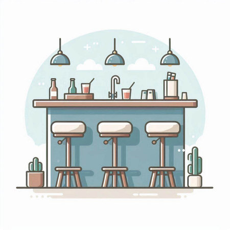Bar counter with barstools. Vector illustration in flat style.のイラスト素材