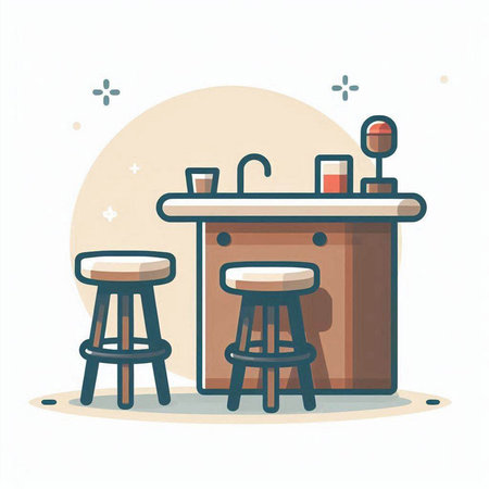 Bartender counter and bar stools, flat vector illustration.のイラスト素材
