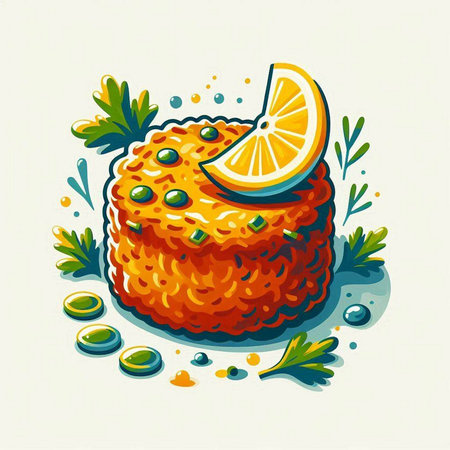 Illustration of a salmon tartare with lemon and olive oil.のイラスト素材
