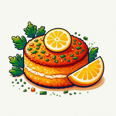 Lemon cake with parsley and lemon slices. Vector illustration.のイラスト素材
